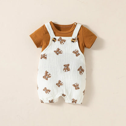 Camiseta de manga corta de verano para bebés, traje de Animal con tirantes para la moda diaria, 2 uds.