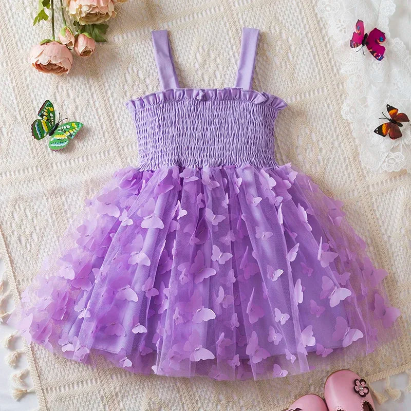 Toddler Baby Girls Summer Dress Puffy Mesh Tutu Princess Floral Embroidery Suspender Dress Baby Girls Birthday Party Clothes