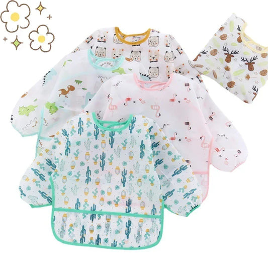 Babero de silicona con dibujos animados para bebé de 0 a 6 años, Baberos suaves, ropa bonita para bebé, delantal de manga larga impermeable sin BPA