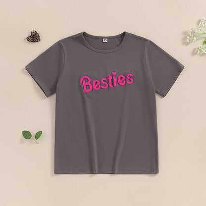 Ropa a juego para madre e hija, camiseta de manga corta con bordado de letras y cuello redondo para verano