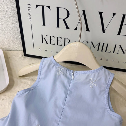 Nuevo vestido sencillo sin mangas para niña, novedad de verano 2021, vestido con estampado de lazo y camisa para niña