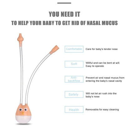 Aspirador Nasal para bebé, limpiador de absorción Nasal tipo succión bucal para bebé, tubo de succión Booger de silicona antireflujo