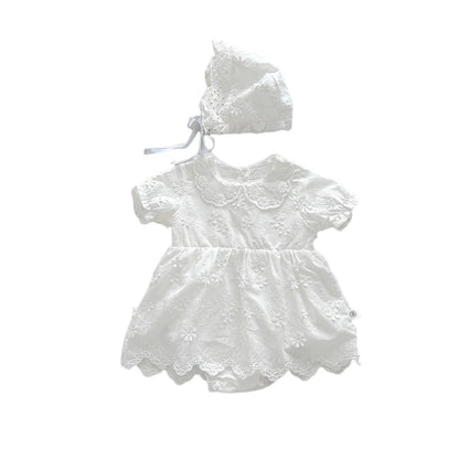 Vestido mameluco de algodón bordado de manga corta para niña recién nacida, falda de princesa para niña, ropa de bautismo para bebé