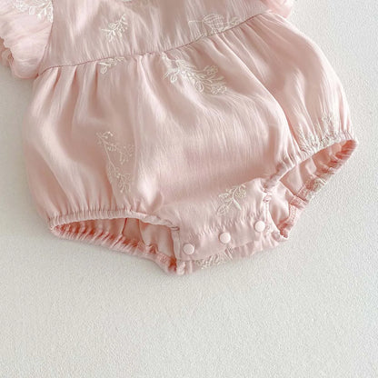 Nuevo mono de verano para niña, bonito mono de algodón bordado con manga de burbuja, ropa cómoda para niños adecuada para 0-2 años