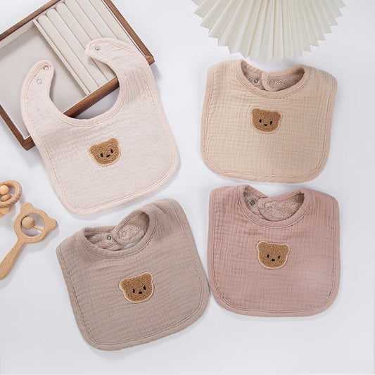 Baberos de muselina de algodón con bonito oso para bebé, toalla para Saliva, bolsillos absorbentes en U, pañuelos coreanos para niños y niñas, ropa para eructar para alimentar