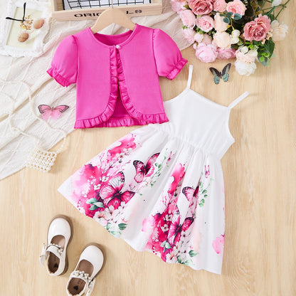 2025 nuevo vestido informal de estilo coreano de verano con bonito lazo estampado para niñas, ropa de fiesta de cumpleaños para niñas de 2 a 10 años