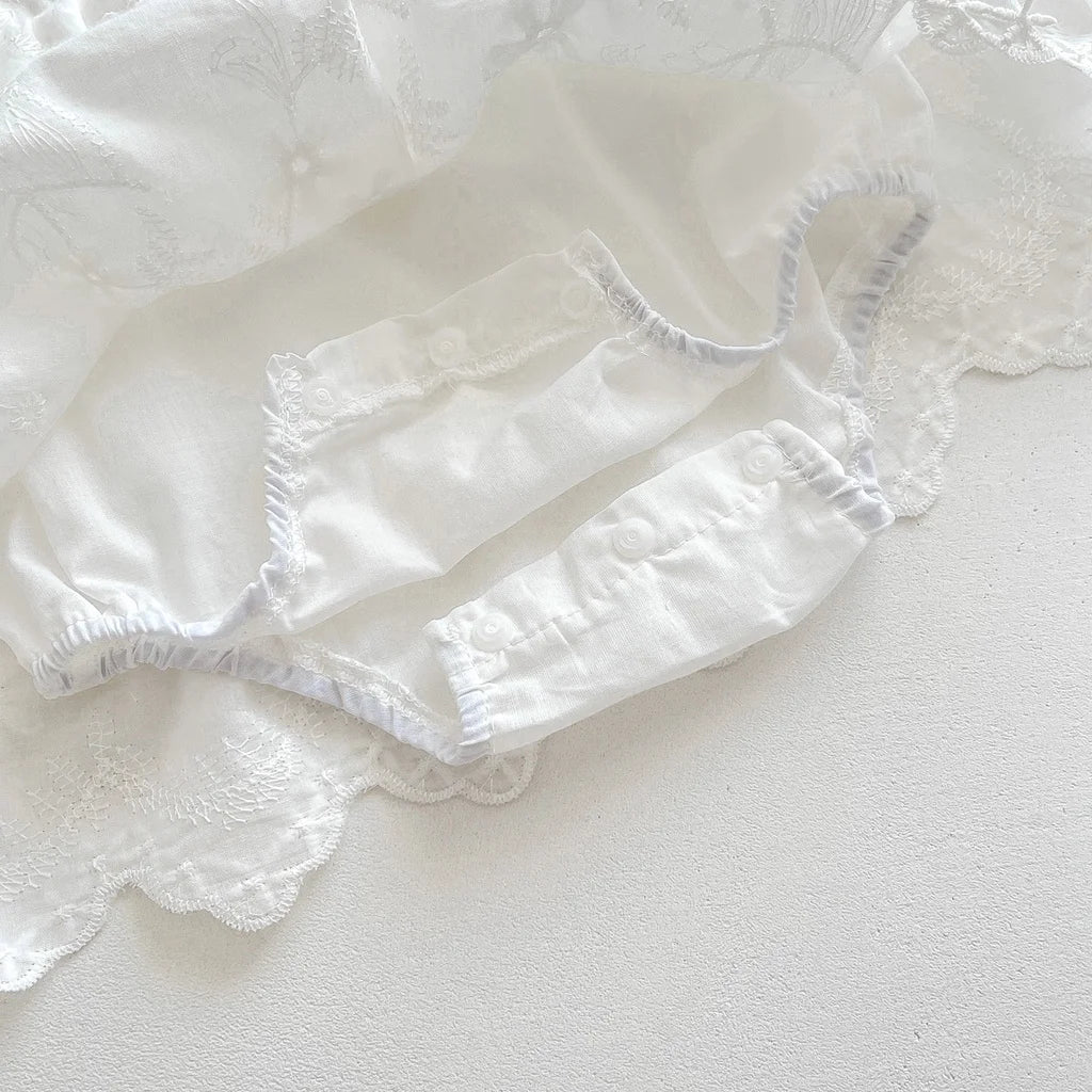 Vestido mameluco de algodón bordado de manga corta para niña recién nacida, falda de princesa para niña, ropa de bautismo para bebé