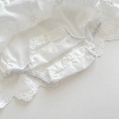 Vestido mameluco de algodón bordado de manga corta para niña recién nacida, falda de princesa para niña, ropa de bautismo para bebé